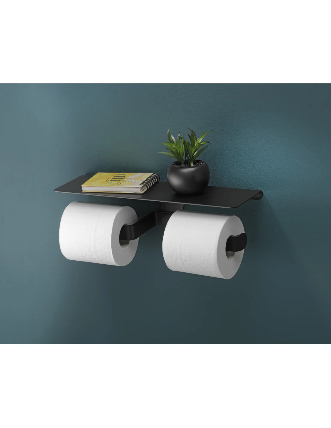 Dual toilet paper dispenser with ALUR shelf